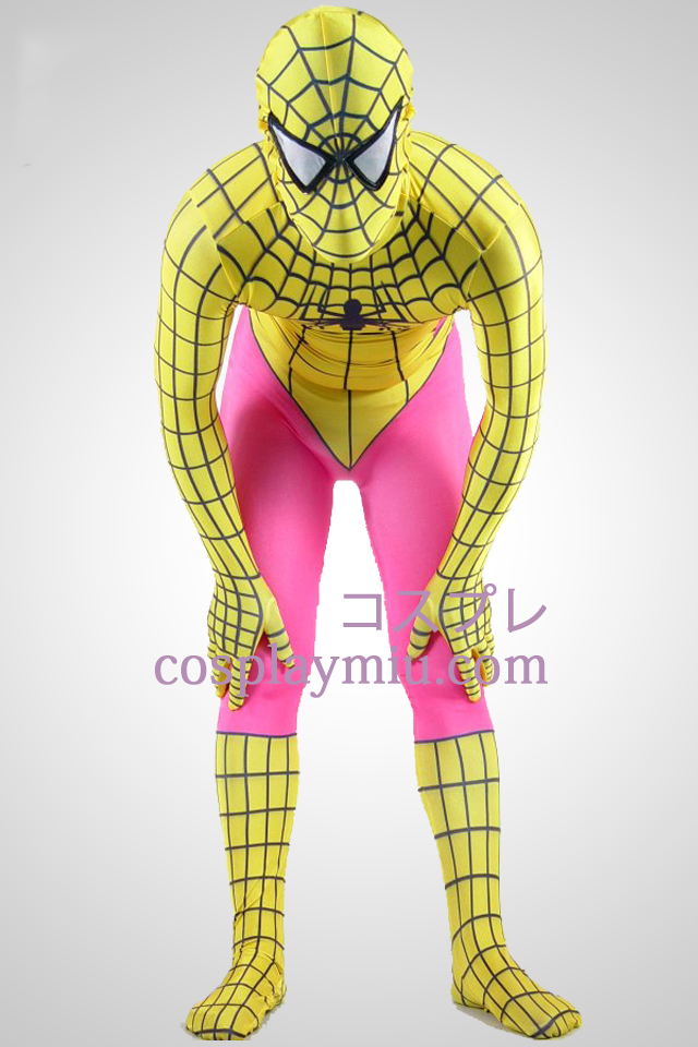 alias Streven rustig aan Geel en roze Lycra Spandex Spiderman Zentai Kostuums - €52.65