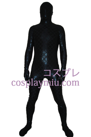 Black Fish-Scale Glanzend metallic Zentai Kostuums