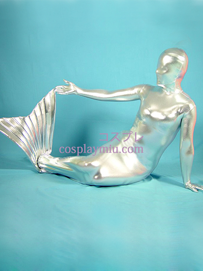 Zilver Glanzend metallic Mermaid Zentai Kostuums