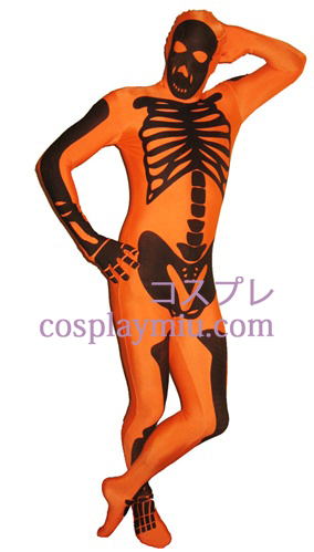 Oranje Skelet Lycra Zentai Kostuums