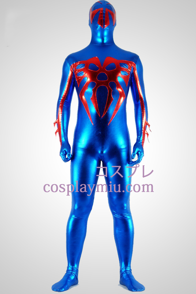 Shiny Metallic Blue en Red Spider Superhero Zentai Kostuums